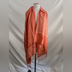 Pashmina Scarf Shawl 70% Pashmina 30% Cotton Coral Fringe Wrap